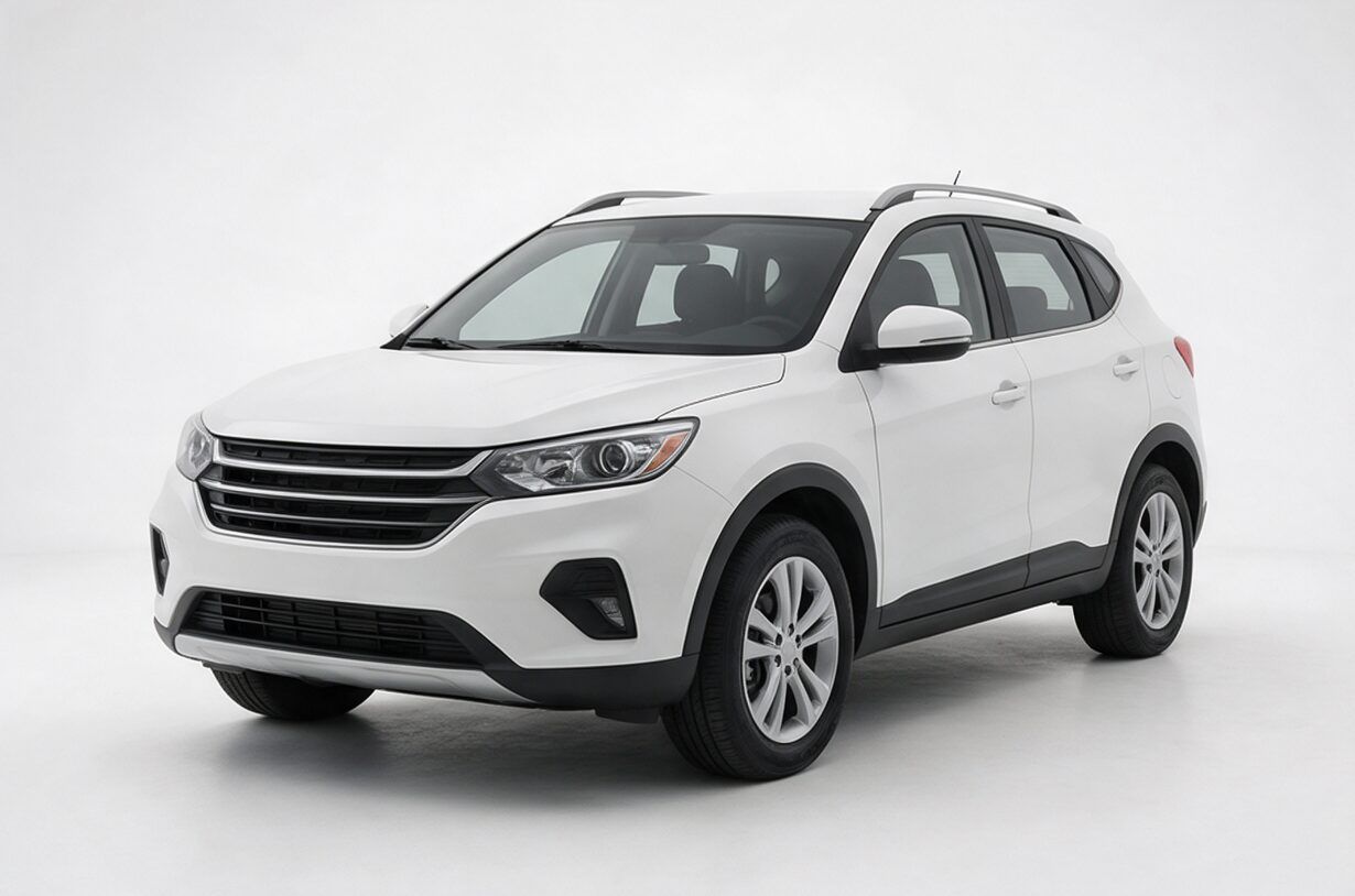 Ön · Beyaz kompakt SUV, önden çapraz görünüm, beyaz stüdyo